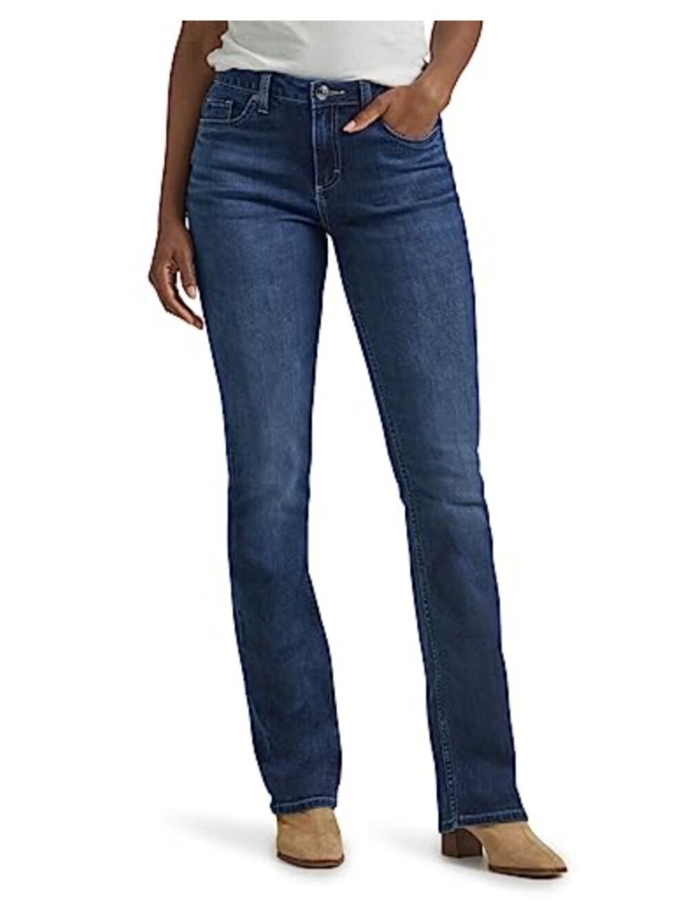 Lee Womens Regular Fit Mid Rise Bootcut Jeans Stretch Denim